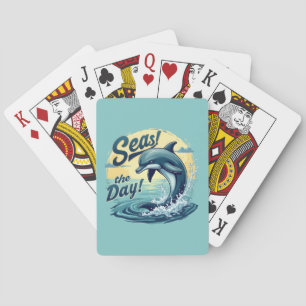Seas the Day Retro Dolphin Ocean Aesthetic Playing Cards