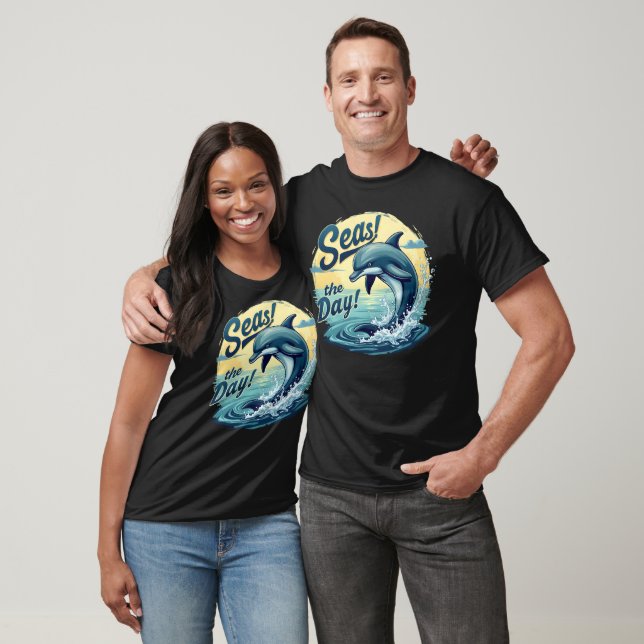 Seas the Day Retro Dolphin Ocean Aesthetic T-Shirt (Unisex)