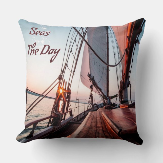 Seas The Day Sailing Boating Ocean Cushion (Front)
