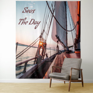 Seas The Day Sailing Boating Ocean Tapestry