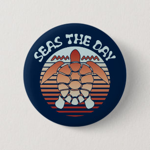 Seas The Day   Summer Vibes Turtle 6 Cm Round Badge