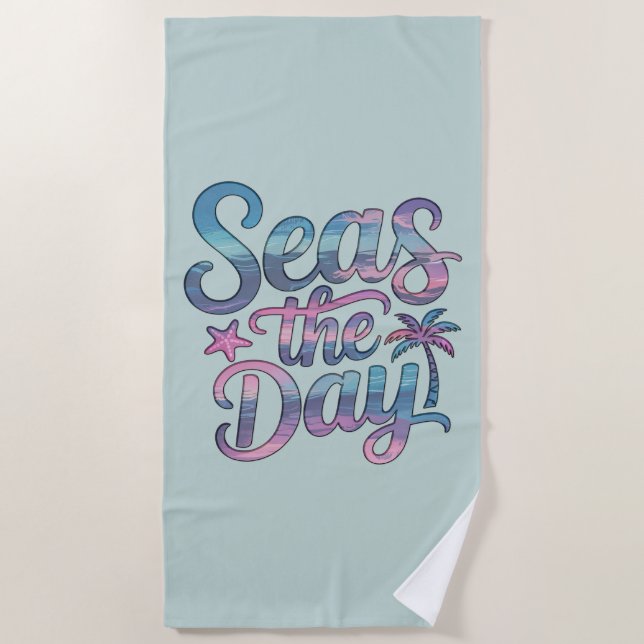 Seas the Day Tropical Beach Summer Sailing Fun Beach Towel (Front)