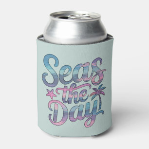 Seas the Day Tropical Beach Summer Sailing Fun Can Cooler