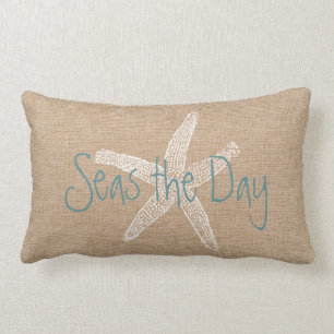 Seas the Day Vintage Starfish on Canvas Look Lumbar Cushion