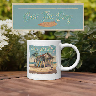 Seas The Day Vintage Surf Shack Art Coffee Mug