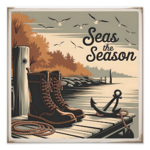 Seas The Season Vintage Nautical Fall Design Photo Print