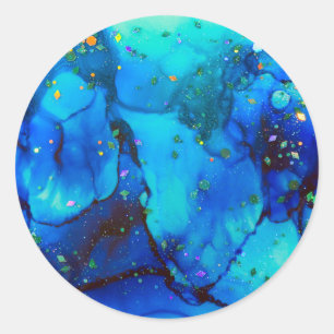Seascape Alcohol Ink Abstract Classic Round Sticker