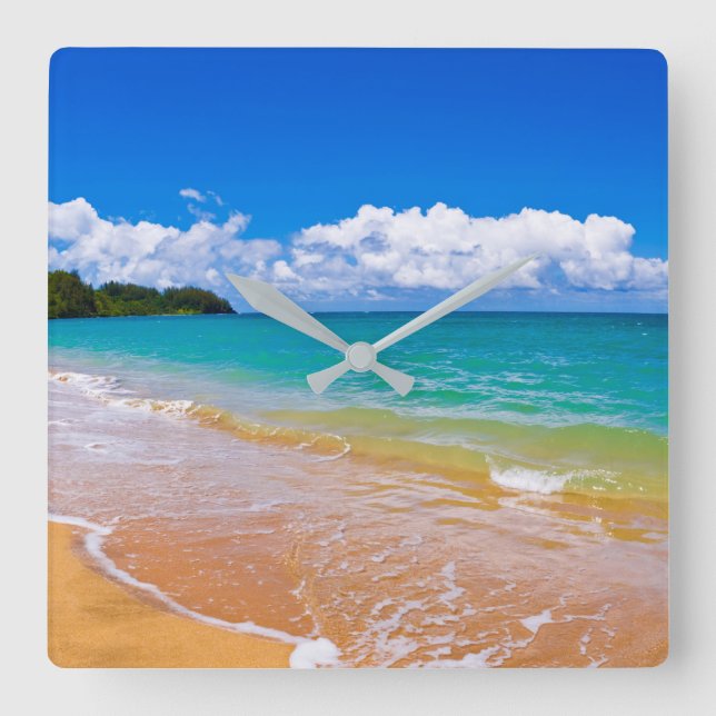 Seascape Along Hanalei Bay Square Wall Clock (Front)