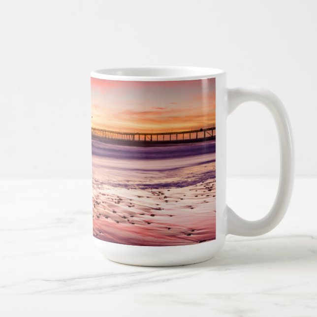 Seascape and pier at sunset, CA Coffee Mug (Right)