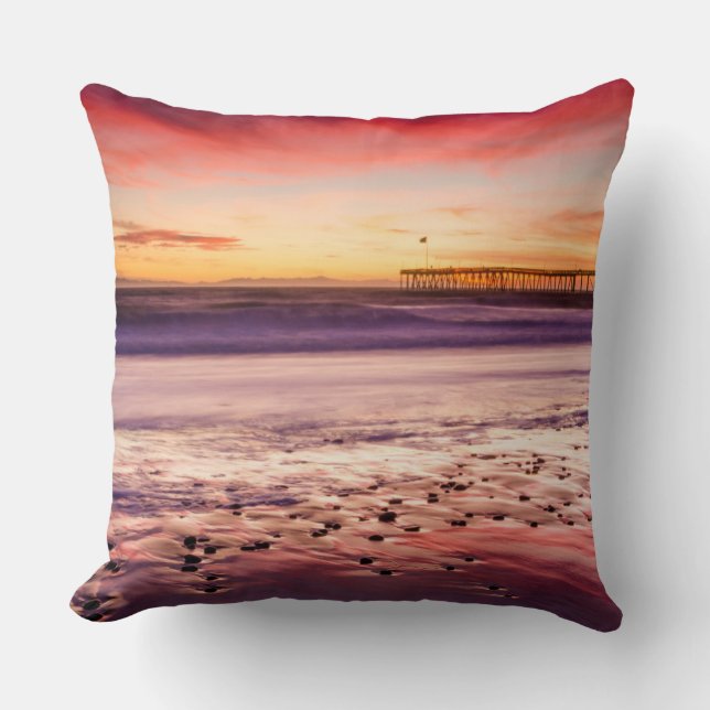 Seascape and pier at sunset, CA Cushion (Front)
