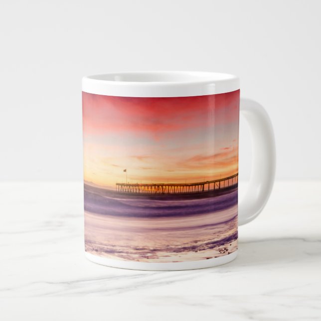 Seascape and pier at sunset, CA Large Coffee Mug (Front Right)
