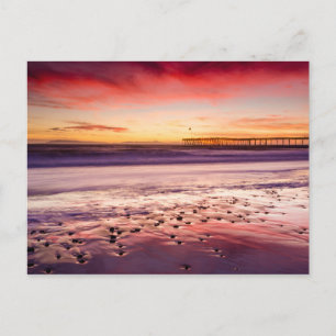 Seascape and pier at sunset, CA Postcard