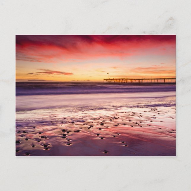 Seascape and pier at sunset, CA Postcard (Front)