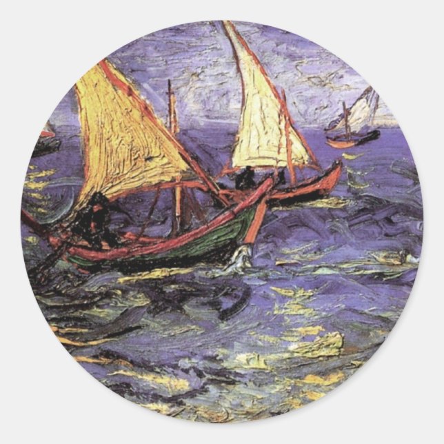 Seascape at Saintes Maries by Vincent van Gogh Classic Round Sticker (Front)