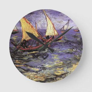 Seascape at Saintes Maries by Vincent van Gogh Round Clock