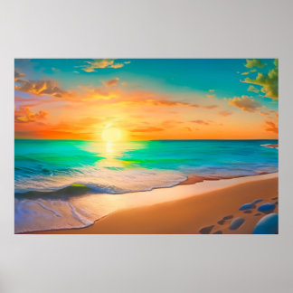 Seascape at Sunset Poster