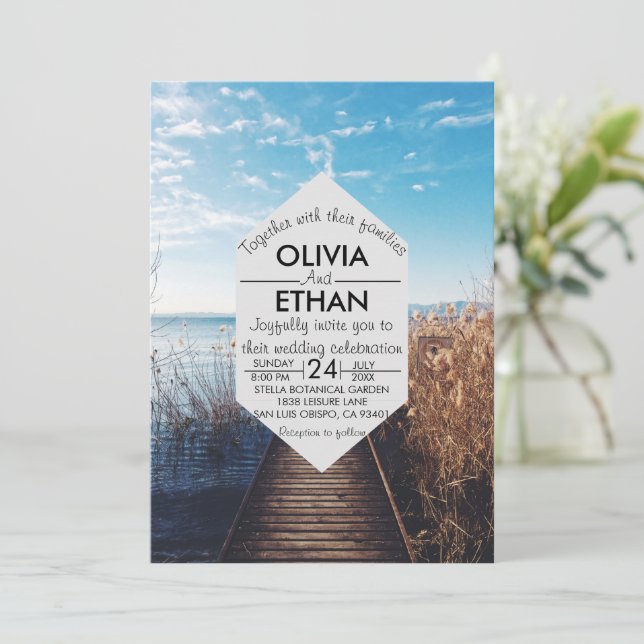Seascape beach celebration Wedding Invitation (Standing Front)