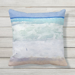 Seascape Beach Design Watercolor Outdoor Cushion