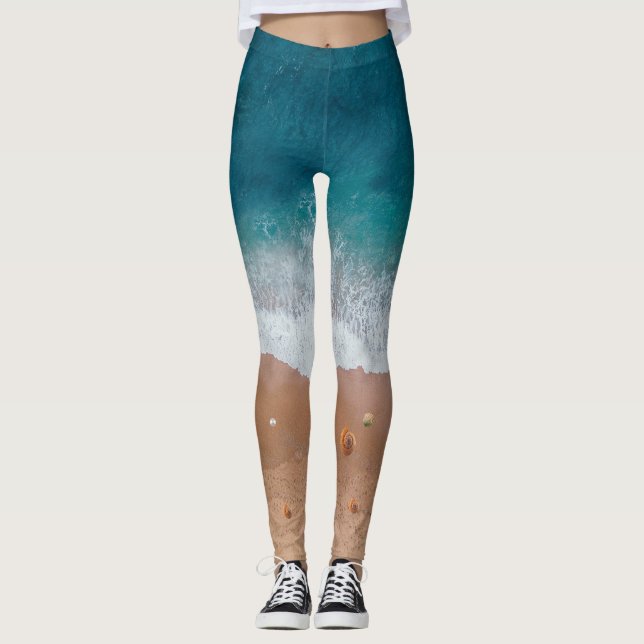 SEASCAPE BEACH SHELLS SUMMER VACATION  LEGGINGS (Front)
