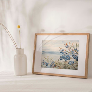 Seascape Blueberry Fruit Plant Watercolor Print