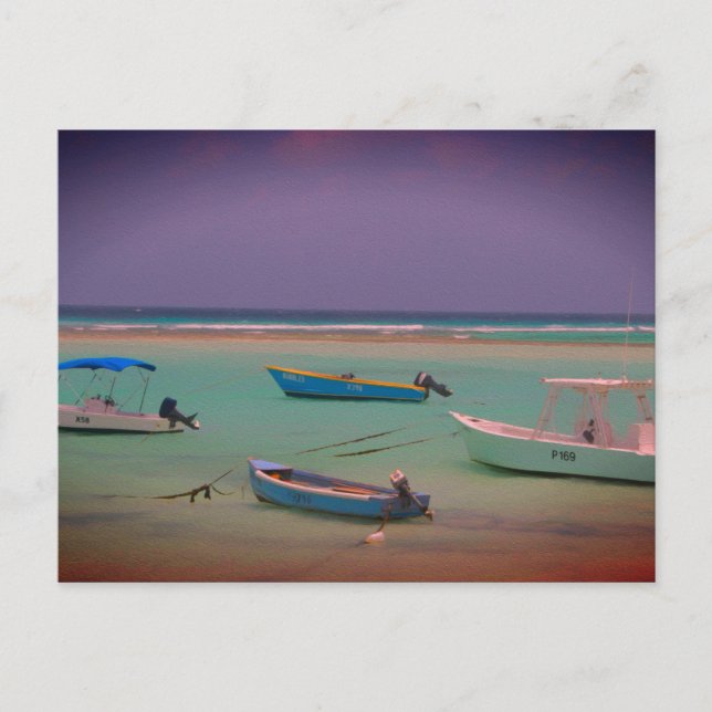 Seascape Boats at rest Oistins Beach Barbados Postcard (Front)