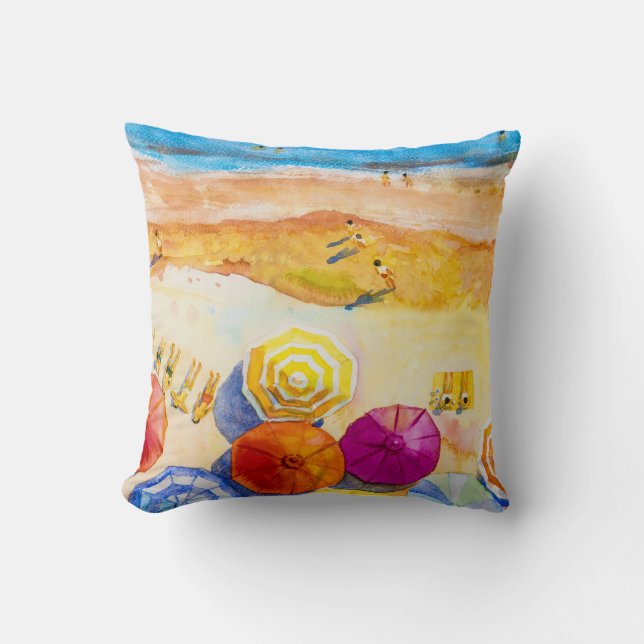 Seascape Love: Watercolor Vacation Painting Cushion (Front)