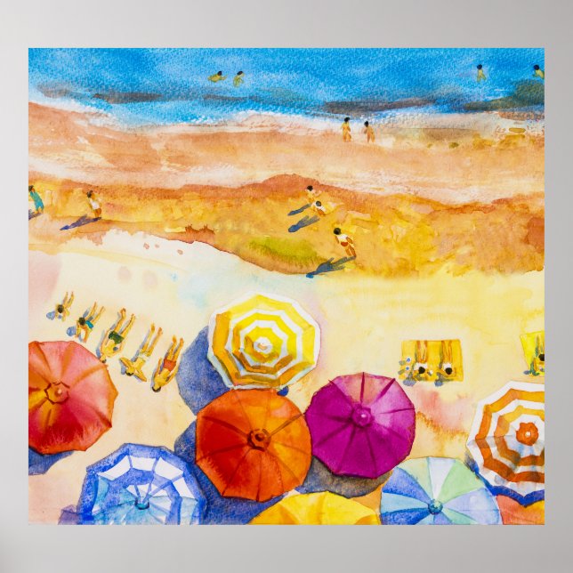 Seascape Love: Watercolor Vacation Painting Poster (Front)