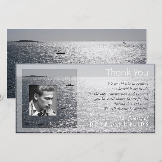 Seascape Photo frame Sympathy Thank You Card (Front/Back)
