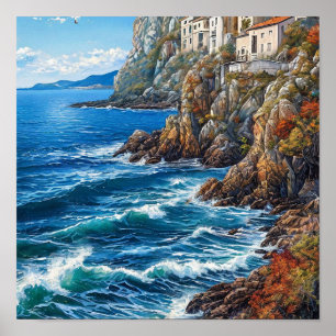 Seascape rocky cliffs poster
