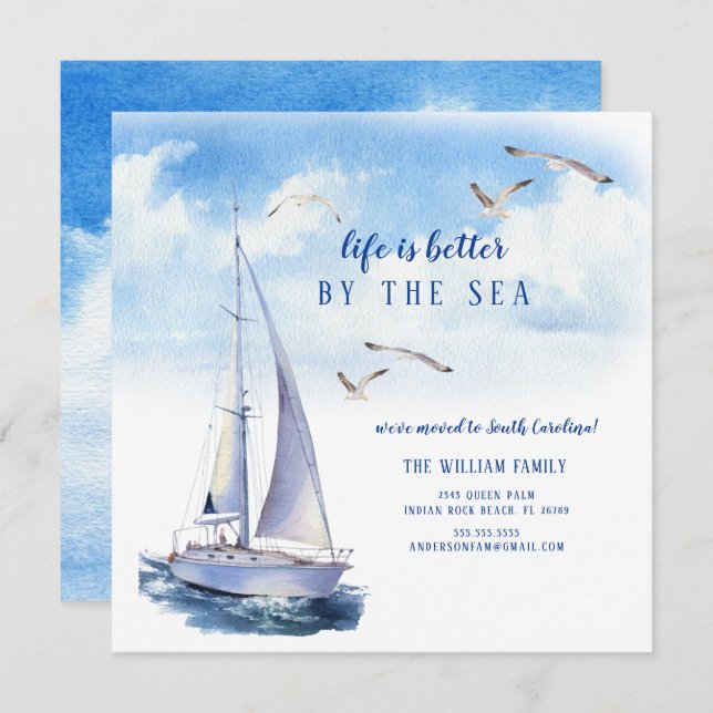 Seascape Sailboat Moving Announcement (Front/Back)