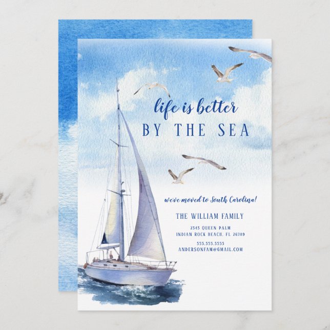 Seascape Sailboat Moving Announcement (Front/Back)