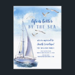 Seascape Sailboat Moving Announcement Postcard<br><div class="desc">Modern Life is better by the sea coastal moving announcement featuring a watercolor sailboat with a watercolor sky and flying seagulls.</div>