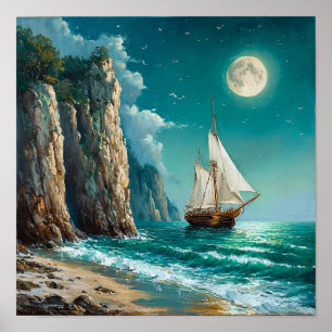 Seascape sailing ship poster