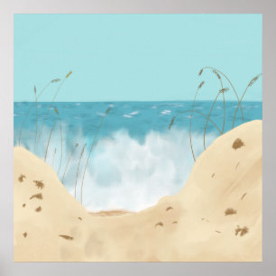 Seascape Sand Dune Blue Green Ocean Digital Art Poster