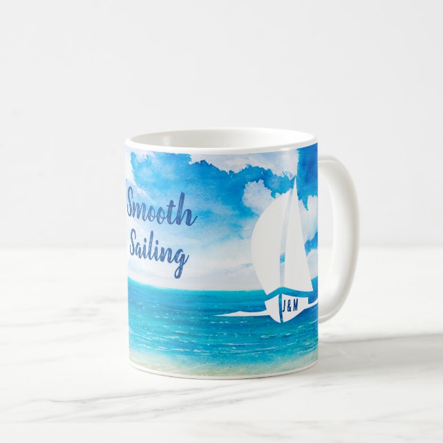 Seascape Smooth Sailing Couples Personalised  Coffee Mug (Front Right)