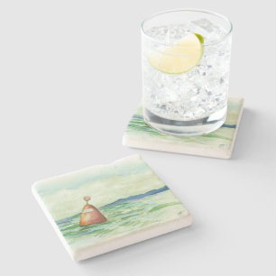 Seascape watercolor buoy art coaster