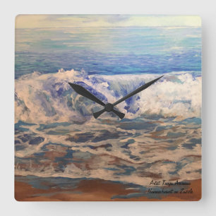 Seascape Waves Blue Square Wall Clock
