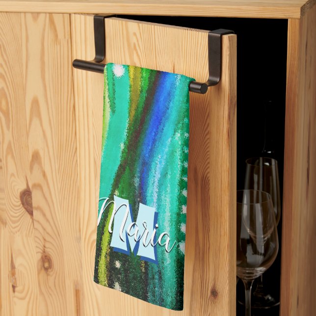 Seascape with Bubbles Alcohol Ink Tea Towel (Thirds Fold)