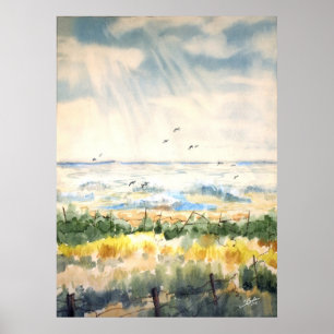 Seascape with fence poster