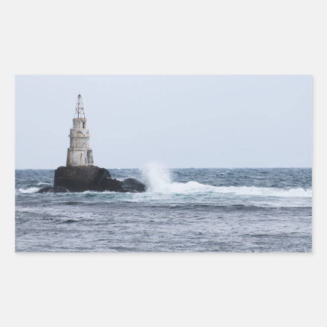 Seascape with lighthouse rectangular sticker (Front)