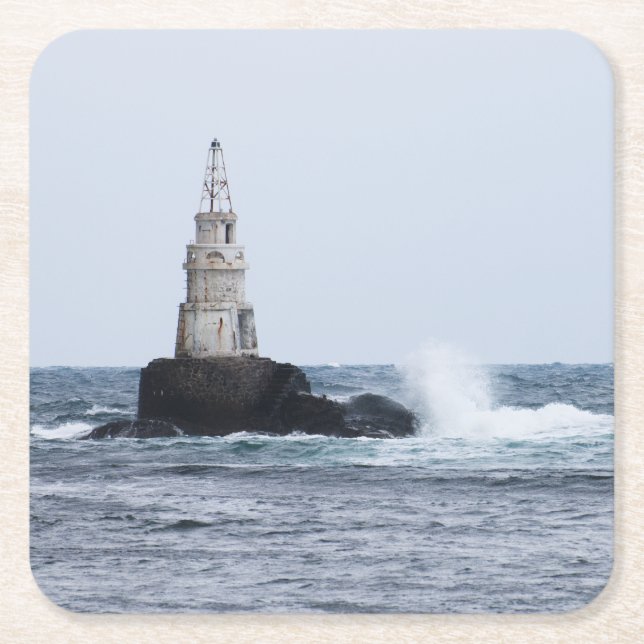 Seascape with lighthouse square paper coaster (Front)