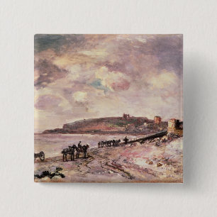 Seascape with ponies on the beach 15 cm square badge