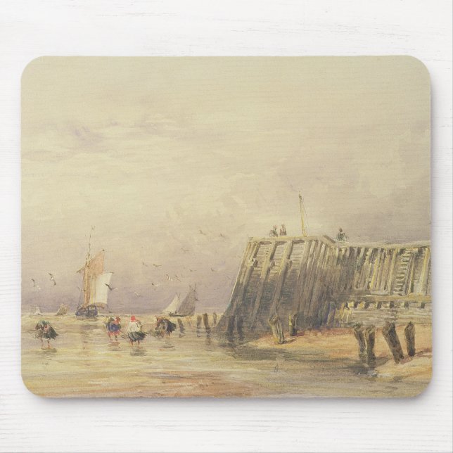 Seascape with Sailing Barges and Figures Wading Of Mouse Pad (Front)
