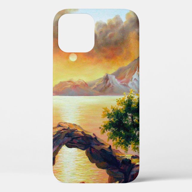 Seascape with the eruption of the volcano, oil on  Case-Mate iPhone case (Back)