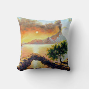 Seascape with the eruption of the volcano, oil on cushion