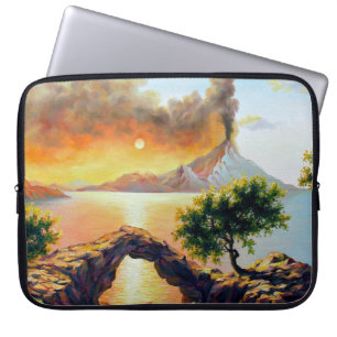 Seascape with the eruption of the volcano, oil on  laptop sleeve