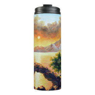 Seascape with the eruption of the volcano, oil on thermal tumbler