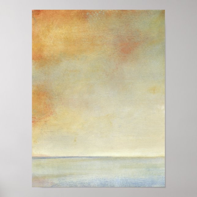 Seascape with Tranquil Orange Sunset Poster (Front)