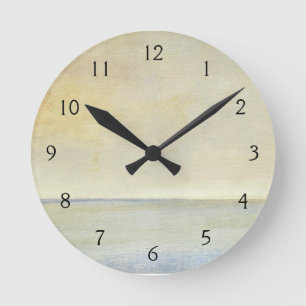 Seascape with Tranquil Orange Sunset Round Clock