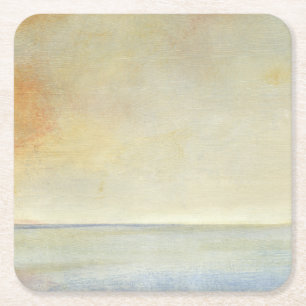 Seascape with Tranquil Orange Sunset Square Paper Coaster